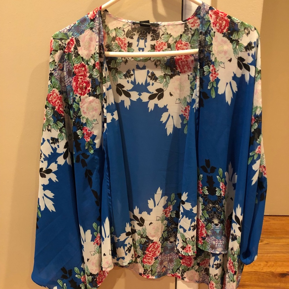 Trendy floral chiffon kimono